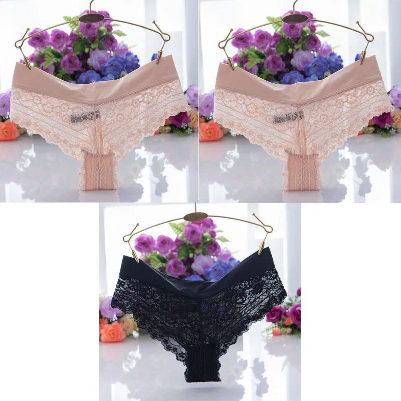 skin skin black TEXIWAS, 3 шт./лот, сексуальные женские кружевные трусики-стринги, хлопковые Crtoch трусы, нижнее белье, женские прозрачные дышащие стринги, нижнее белье - Цвет: skin skin black