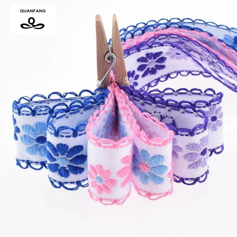 20 мм Одиночная лицевая Grosgrain &amp атласная вышитая кружевная лента/оберточная