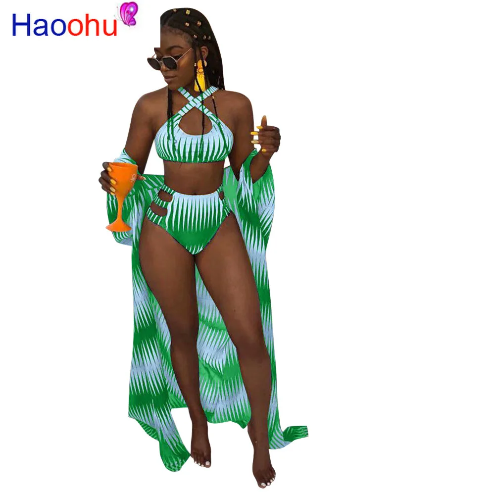 

Tie Dye Print Sexy 3 Piece Matching Sets Women Halter Backless Crop Top And Panties Short And Long Cardigan Summer Beach Outfits