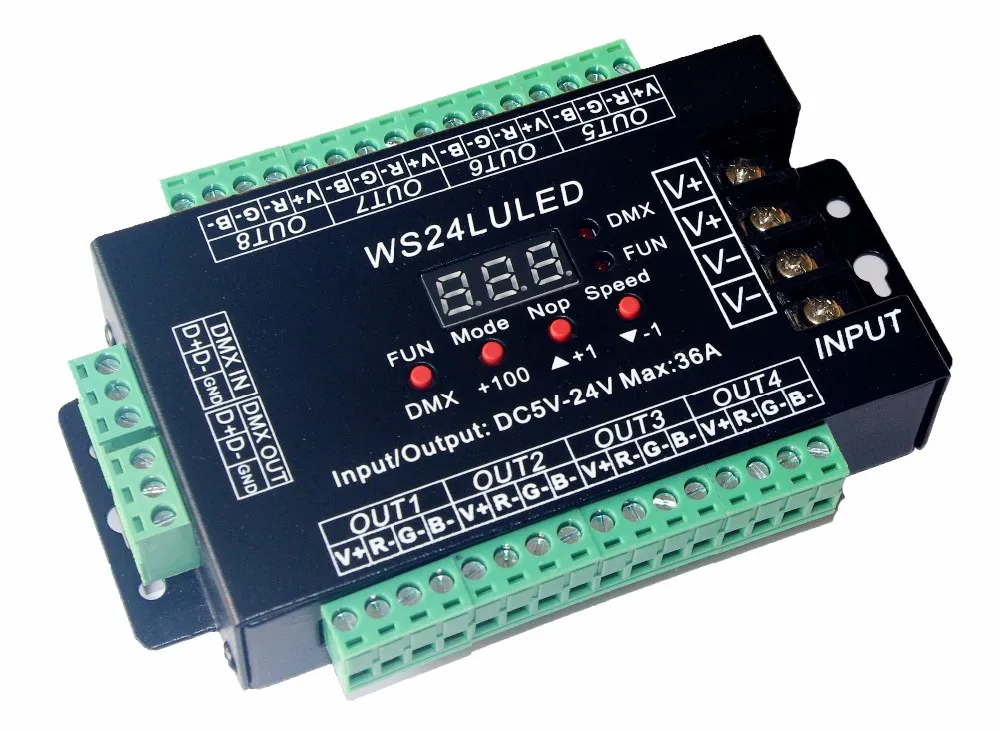 DC5V-24V Digital display 24CH Easy dmx512 DMX decoder LED dimmer each channel Max 3A 24CH*1.5A 24LU led 8 groups RGB controller | Лампы и