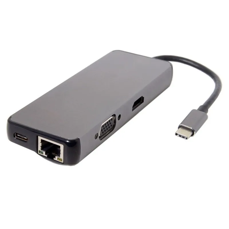 USB C концентратор для MacBook Pro Thunderbolt 3 1 с 4 K HDMI VGA SD/Micro SD кардридер + зарядное
