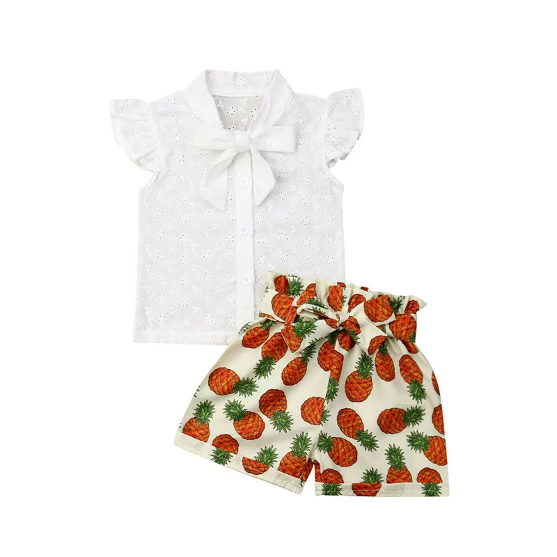 Летний детский комплект одежды принцессы для девочек Повседневная белая блузка