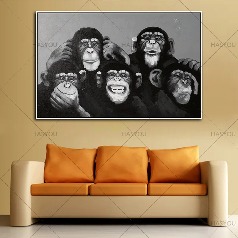 

Artist 100%Handpainted Gorilla family Oil Paintings Canvas Painting modern Animal Monkey Oil Paintings wall art home decor