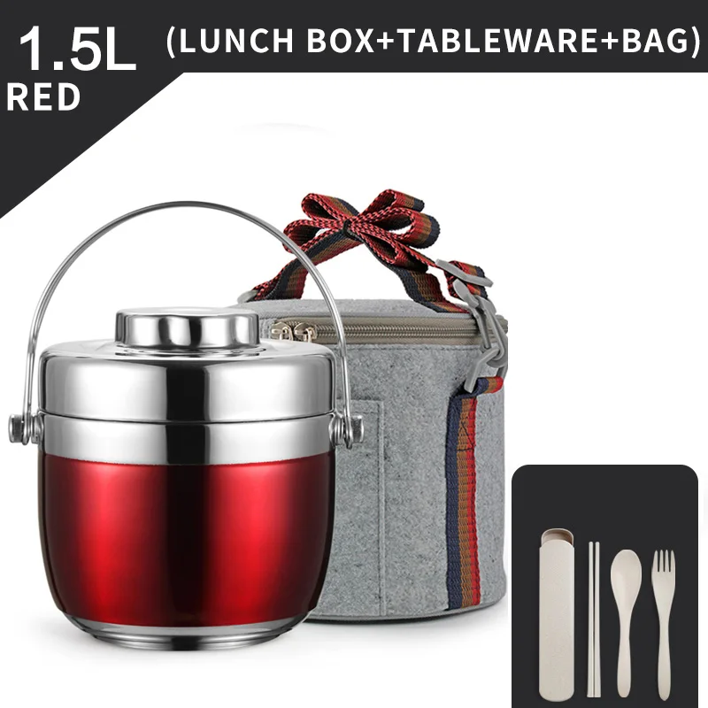 Red Set WORTHBUY вакуумный термо Ланч-бокс 304 из нержавеющей стали, портативный бокс для детей, школьные пищевые контейнеры для хранения, набор для пикника - Цвет: Red Set