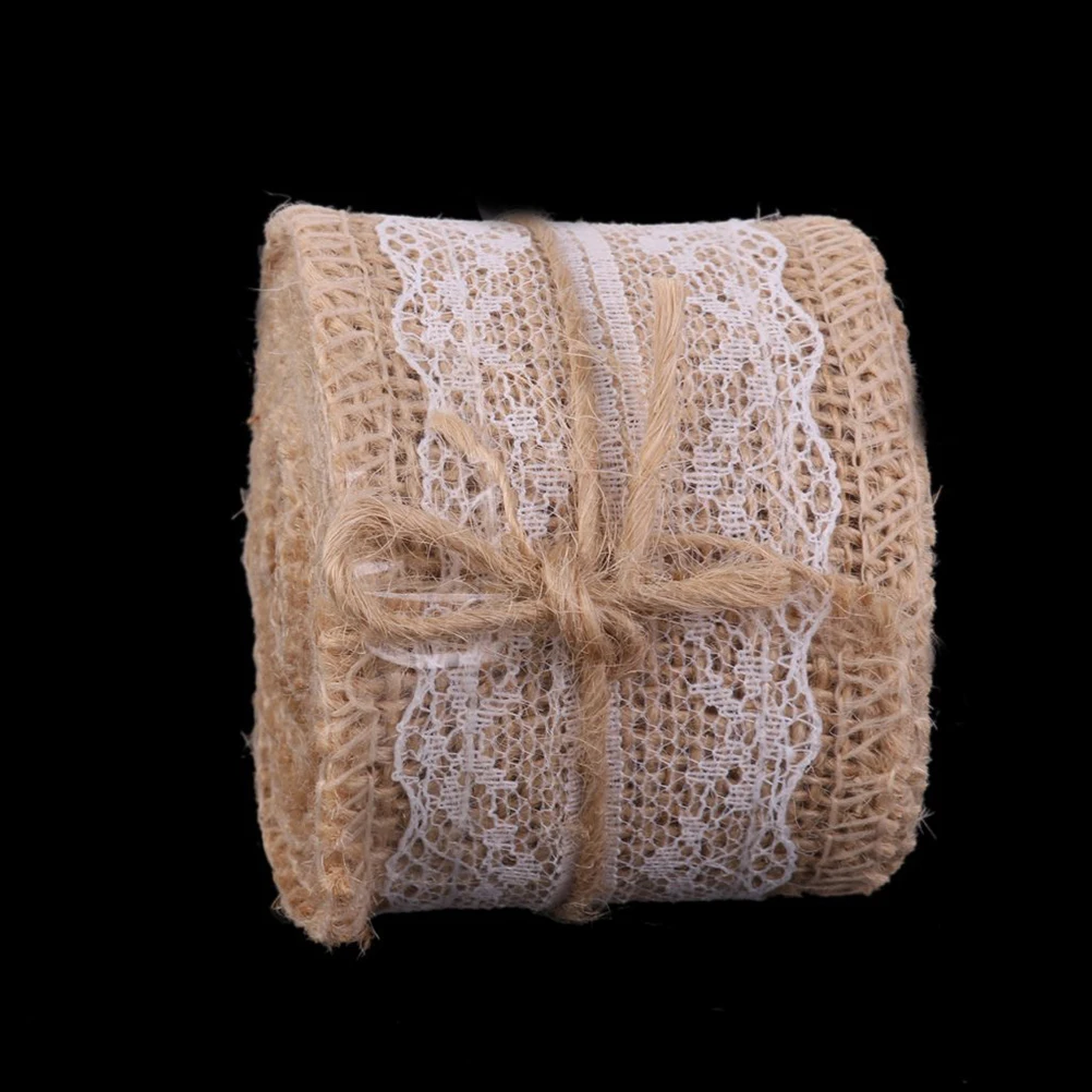 2 м DIY Craft Кружево ленты Вышивание Клейкие натурального джута Гессе ролл мешковины