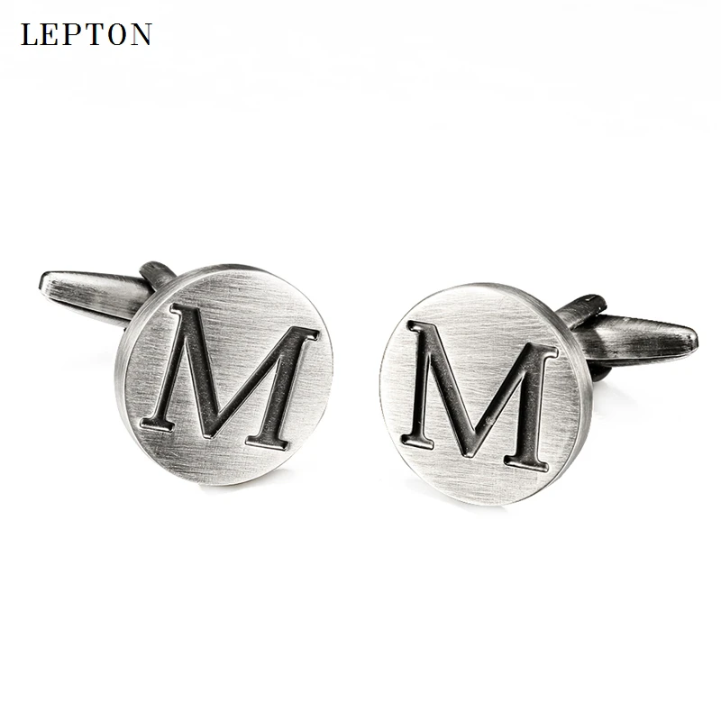 Lepton Letters M of an alphabet Cufflinks For Mens Antique Silver plated Round cuff links Men shirt cuffs | Украшения и