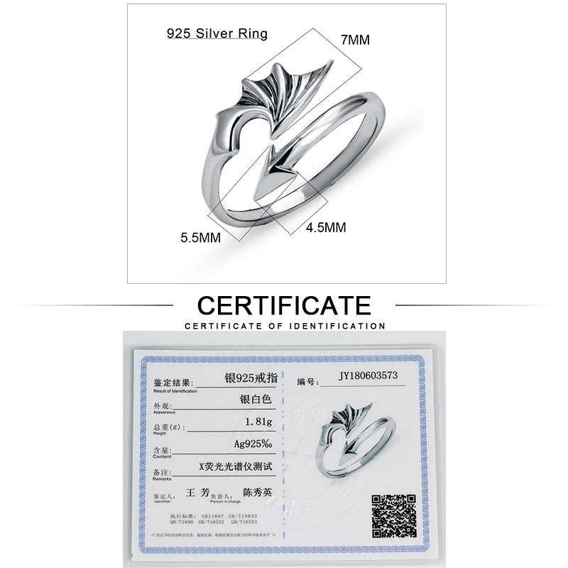 JIASHUNTAI 100% 925 пробы серебряные кольца для женщин с крыльями и стрелками дизайн