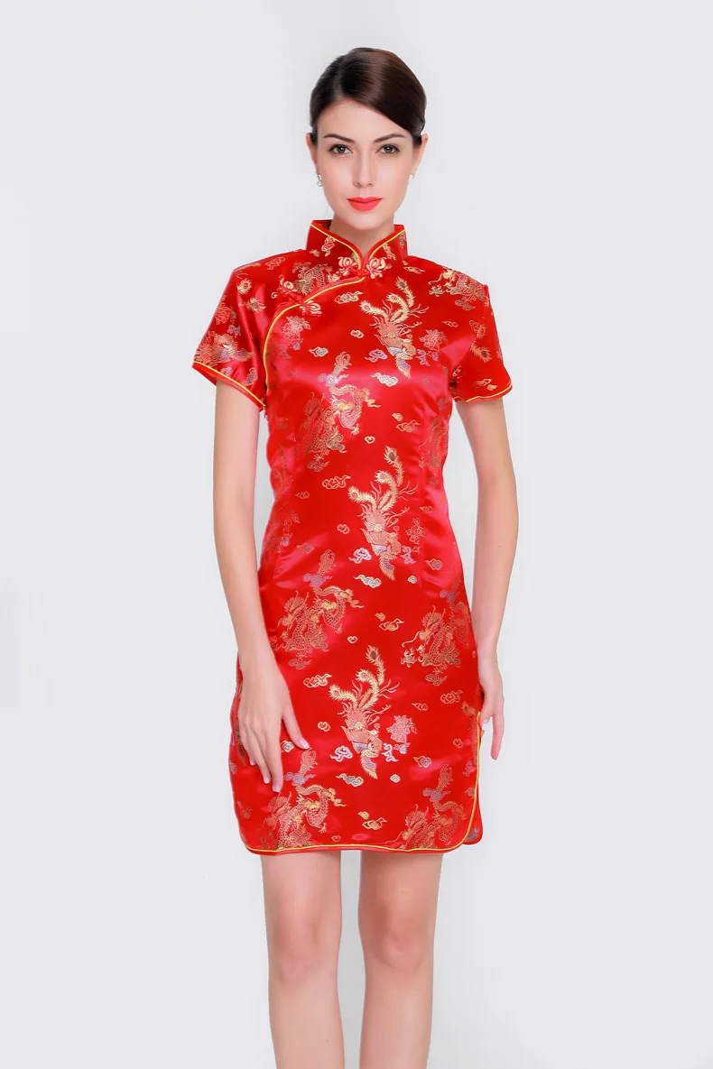 Винтаж Дракон и Феникс Qipao элегантное женское платье большого размера Cheongsam 3XL 4XL 5XL 6XL воротник стойка Сексуальное мини китайское платье Vestidos
