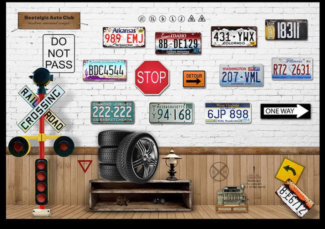 Ностальгия автомобильный номерной знак большой росписи 3D обои ТВ фон гостиная