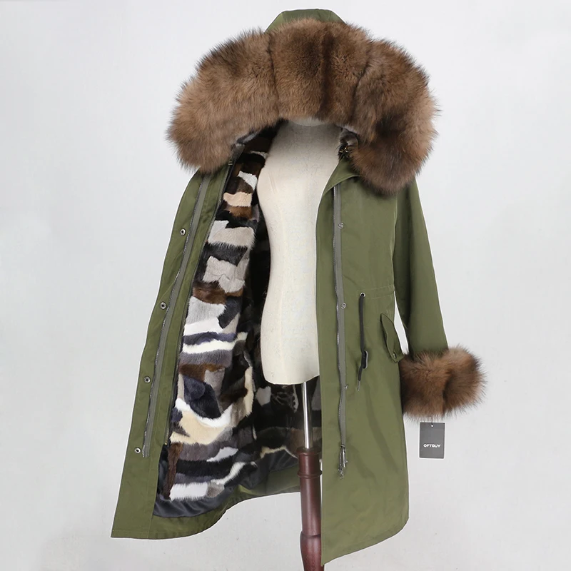 OFTBUY удлиненная парка, пальто из натурального меха, зимняя куртка для женщин, натуральный меховой воротник, Капор из норки, меховая подкладка, водонепроницаемая верхняя одежда, съемная