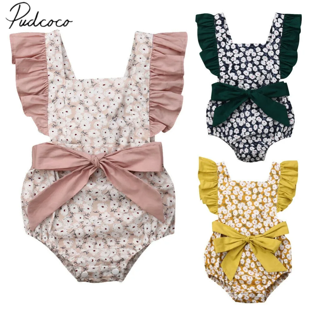 Летняя одежда для малышей от 0 до 24 месяцев комбинезон с цветочным принтом и