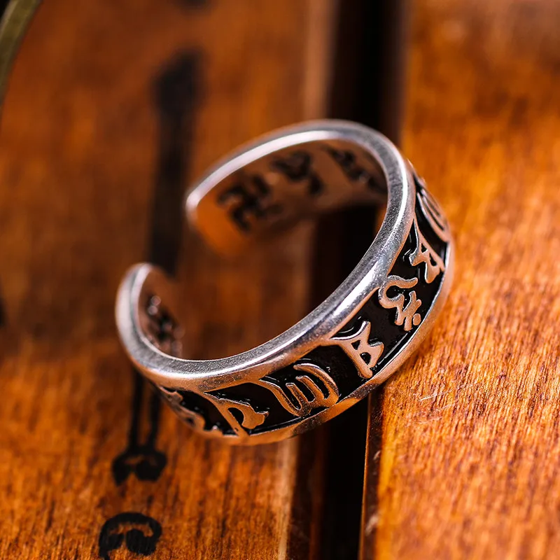 Буддистское кольцо мантра из шести слов руны викингов Анель мужское ювелирное
