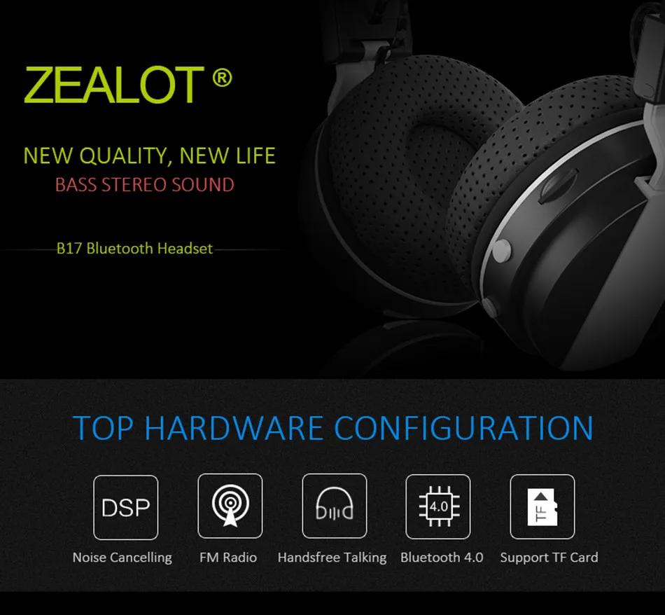 ZEALOT B17 стерео беспроводные наушники Bluetooth гарнитура TF карта Handsfree с микрофоном