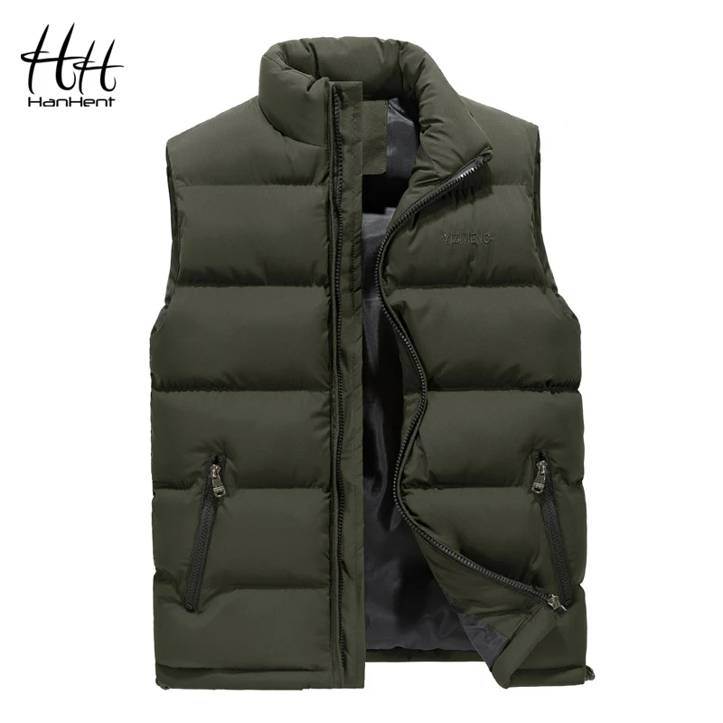 HanHent Мода Стенд жилет с воротником для мужчин Тонкий толстые теплые зимние Bodywarmer