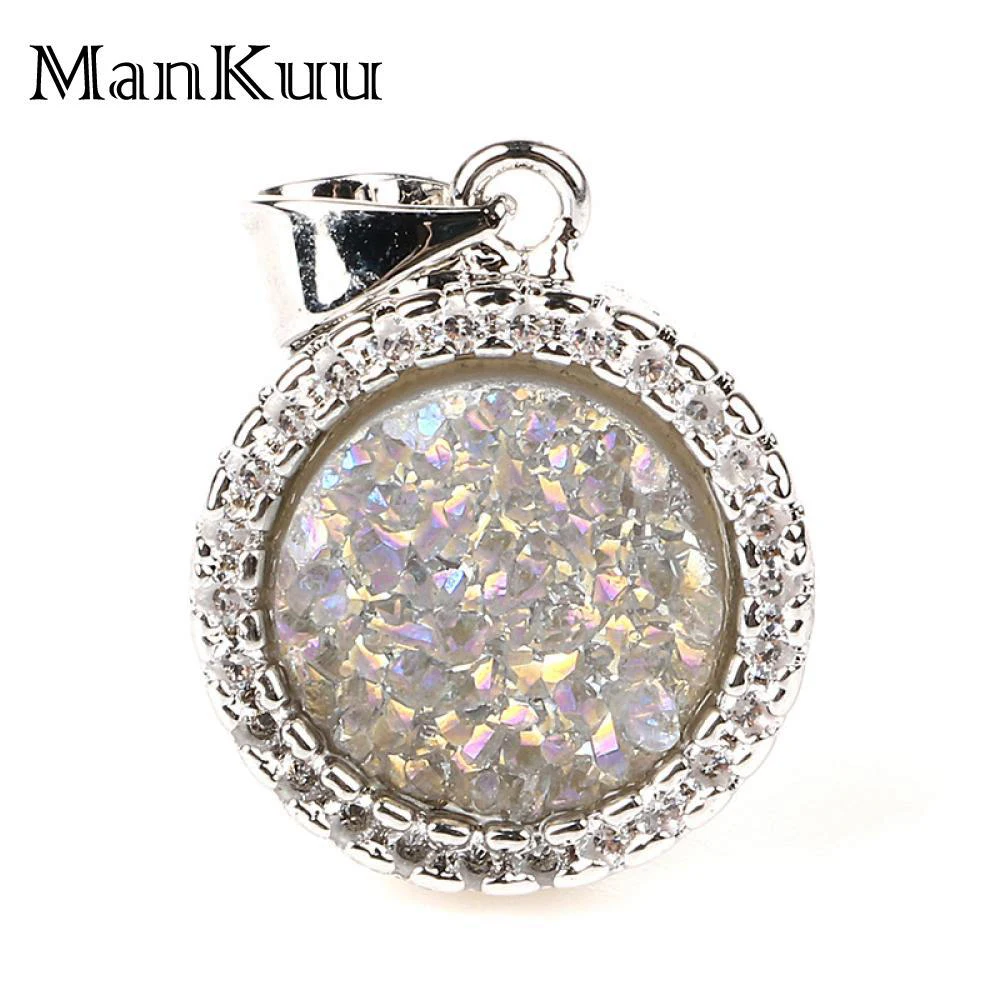 Разноцветные Подвески Mankuu Druzy круглые подвески с посеребренным кристаллом и