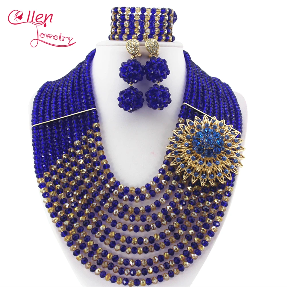Сказочный королевский синий африканский нигерийский Свадебный комплект бисера