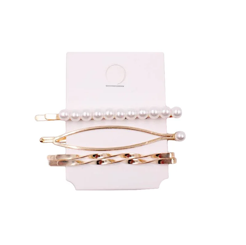 

Fashion Women Hair Accessories Pearl Geometric Alloy Hair Clip Set Korean Gold Color Barrettes Girls Handmade Metal Hairpins