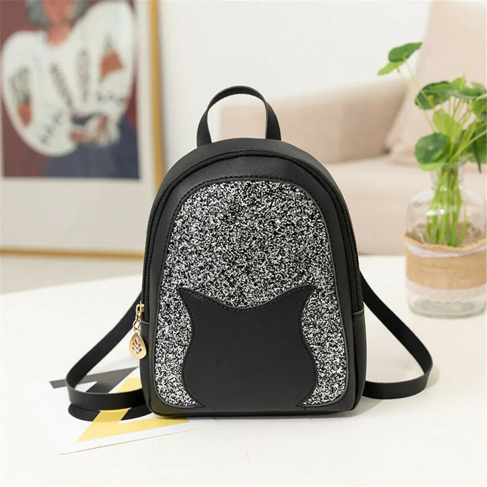

Women Girls Mini Faux Leather Backpack Rucksack School Bag Sequin PU Leather Travel Shoulder Bag Hot Sale
