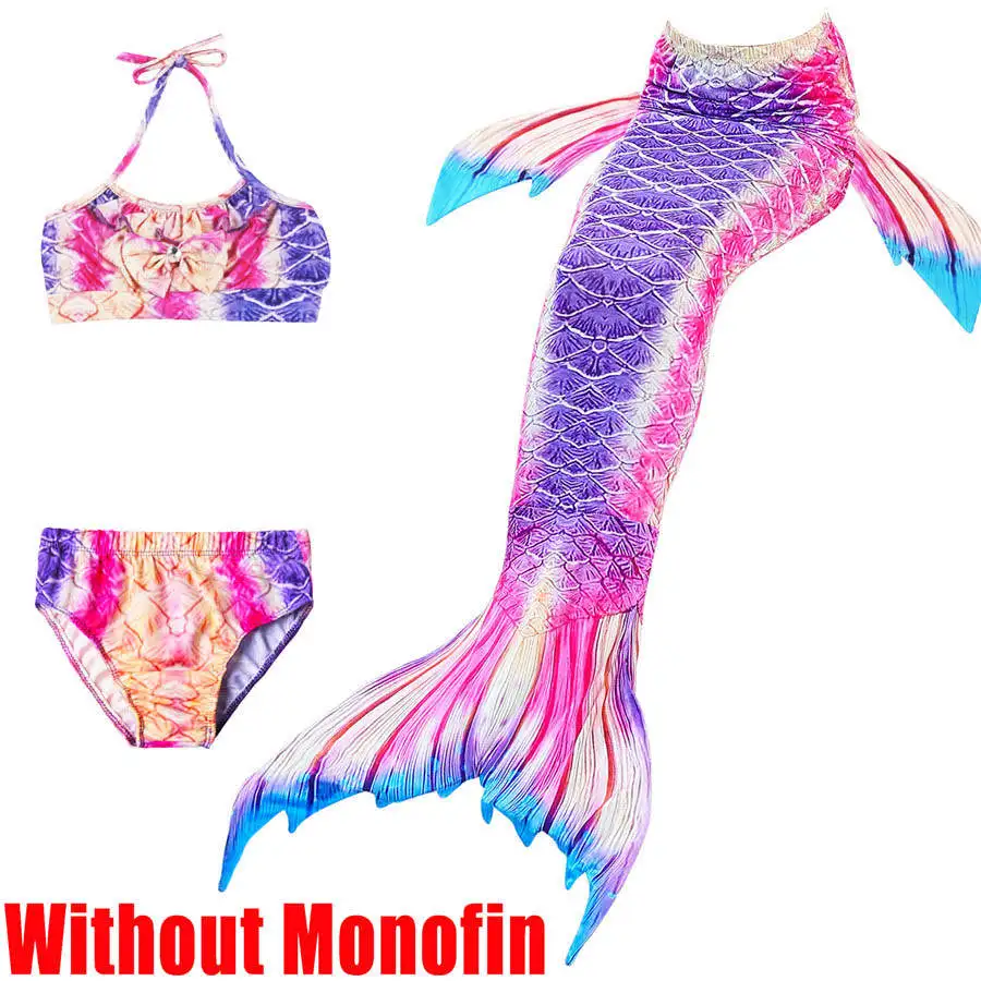3pcs Without Fins 1 Купальный костюм русалки для девочек, Моноласты, хвосты для купания, плавники, комплект бикини, косплей, детский купальник, хвост русалки, костюм для плавания для девочек - Цвет: 3pcs Without Fins 1