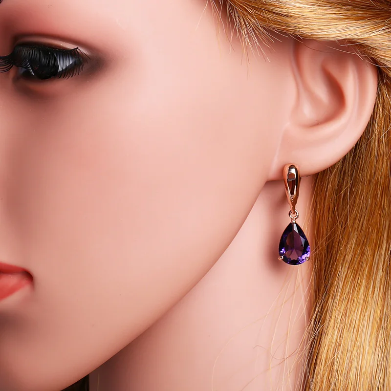 Женские серьги капельки OCESRIO с цветными камнями из розового золота 585 пробы