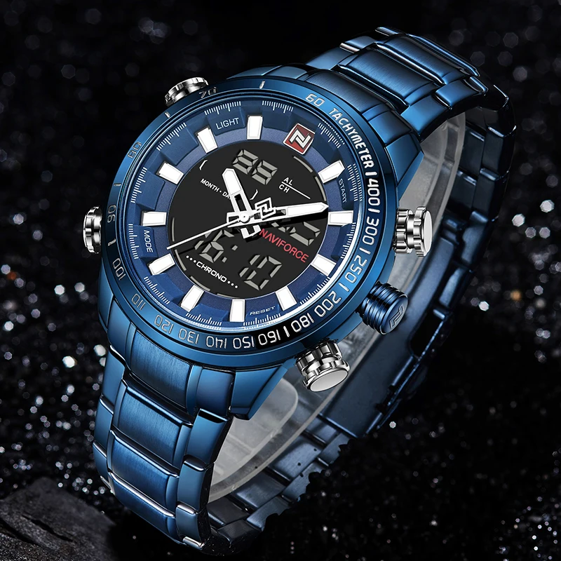 Топ люксовый бренд NAVIFORCE мужские модные спортивные часы полностью Стальные