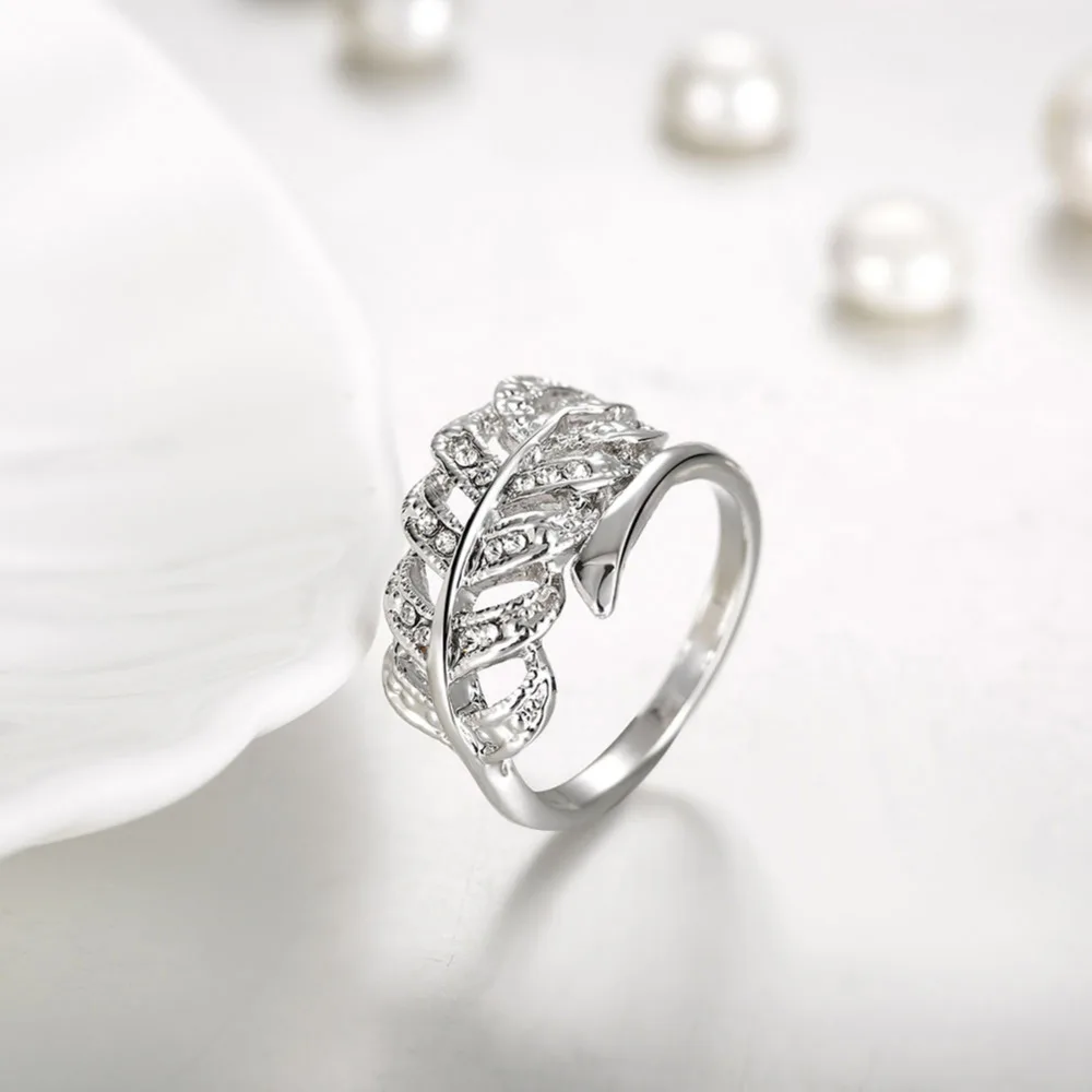 white gold color Finger Rings Jewelry Silver Light As A Feather Ring with Clear CZ for Women Wedding | Украшения и аксессуары