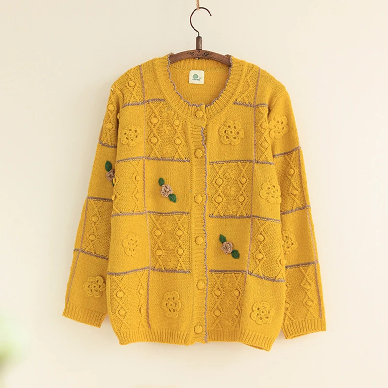 Mori Girl Casual Cute Wave Edge Knitted Women Cardigan Sweater 2017 Autumn Winter Long Sleeve O neck Floral Embroidery |