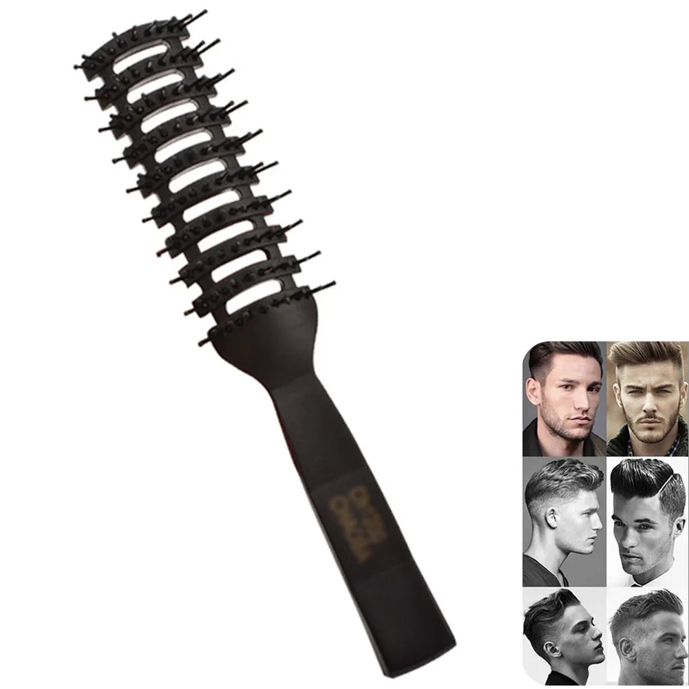 Девять рядов Кисточки черный гребень для волос Антистатические пластик массаж