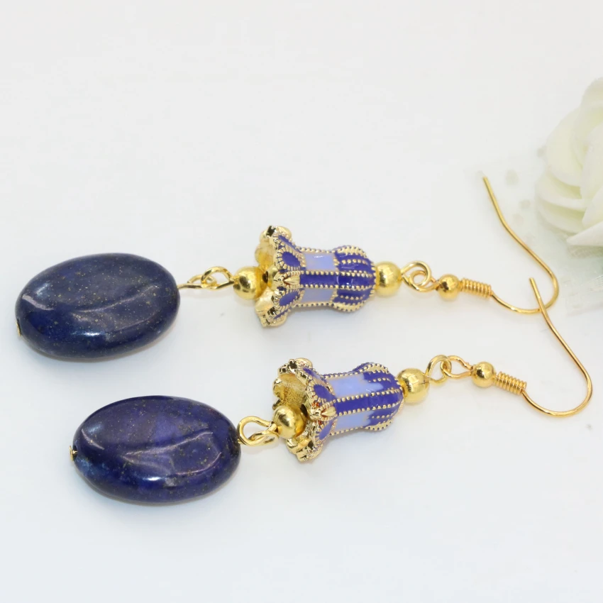 Винтажный стиль оригинальный дизайн lapis lazuli золотистые длинные висячие серьги
