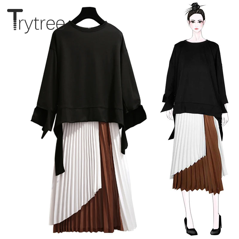 Trytree/весенне летний женский костюм из двух предметов повседневные Топы + юбка топ