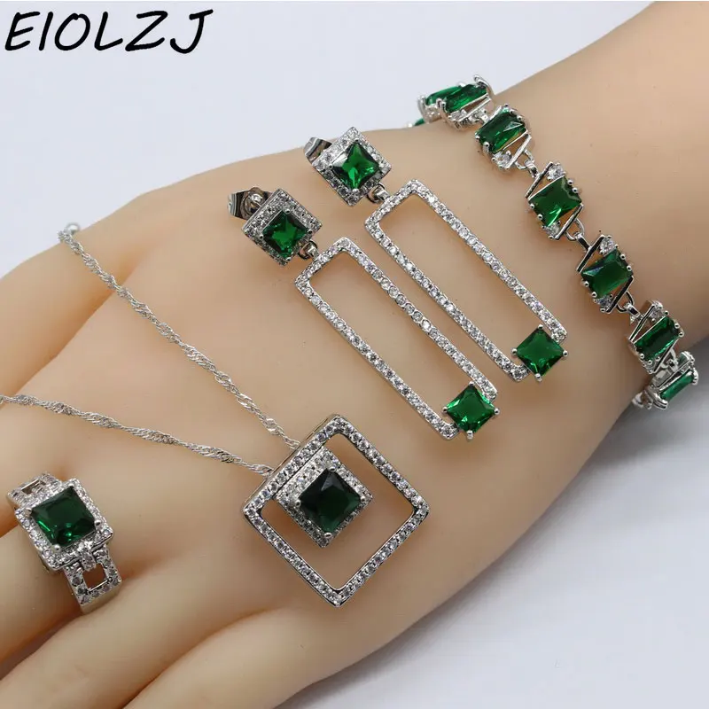 Оптовая продажа Серебро 925 Свадебные Ювелирные наборы для женщин юбилей зеленый