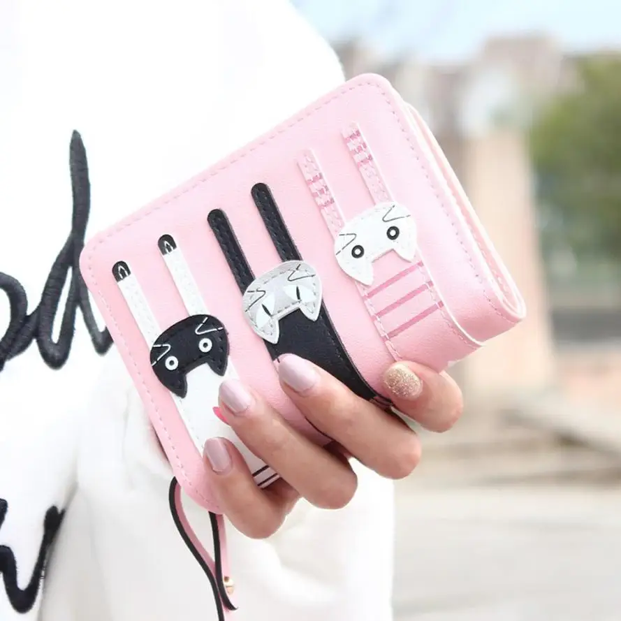 Женские милые короткие кошельки стандартного размера из искусственной кожи с