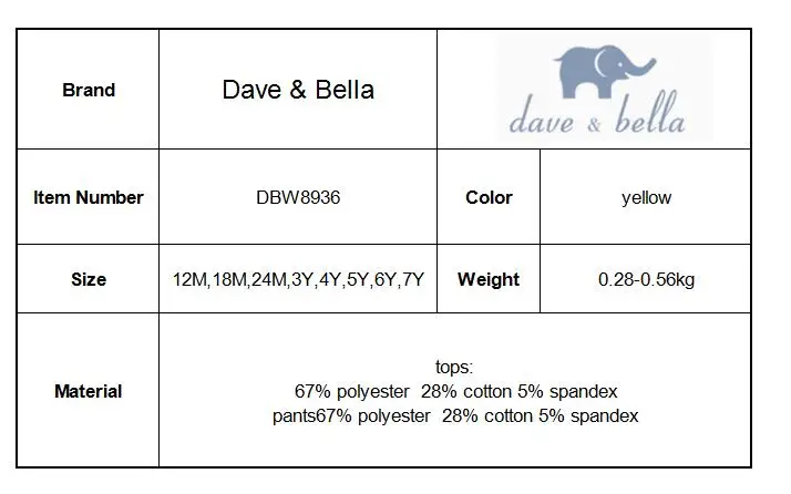 DBW8936 dave bella осень мальчиков одежда с длинным рукавом комплекты для малышей Топ+ Штаны комплект из 2 предметов Детские костюмы высокого качества