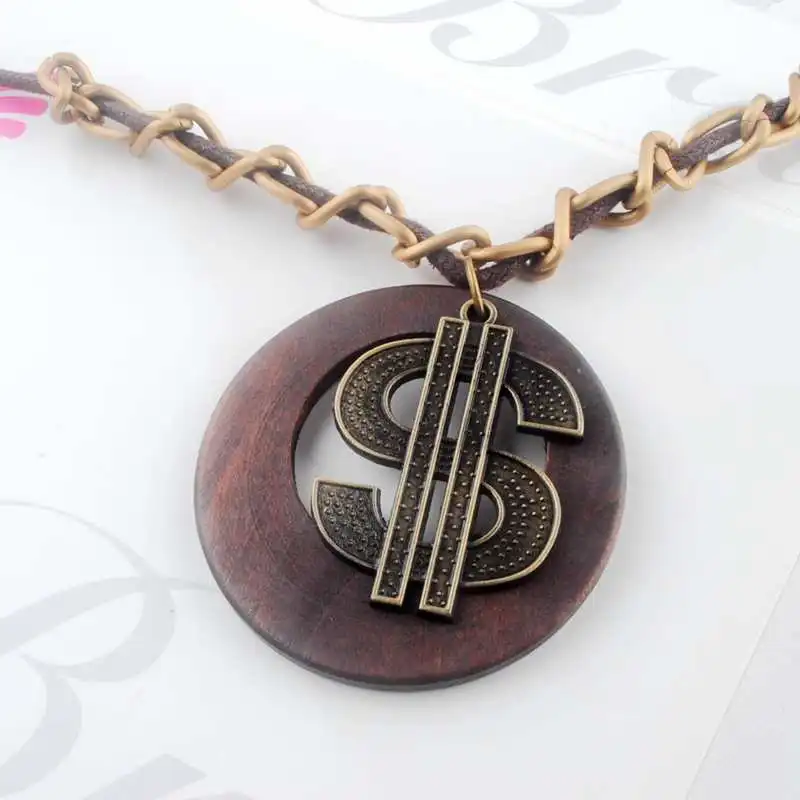 Старинное винтажное длинное ожерелье из дерева и сплава подвески в долларах США