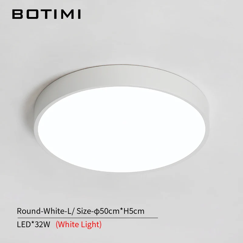White-L-White light BOTIMI, современный круглый светодиодный потолочный светильник 220 В для гостиной, белый металлический потолочный светильник, черный потолочный светильник для спальни - Цвет корпуса: White-L-White light