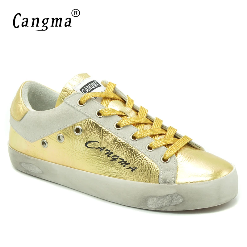 Женские туфли на платформе CANGMA 2017 золотистые плоской подошве из лакированной