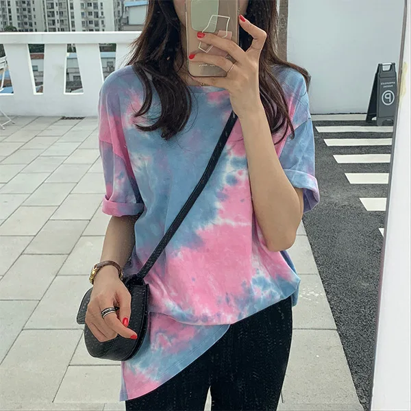 Хлопковые топы с рисунком футболки женская Цветовая контрастность | Женская