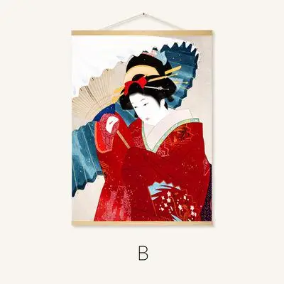 Японские Ukiyo-e Ukiyoe деревянные висячие свитки картины на холсте настенные художественные настенные картины для гостиной скандинавские украшения дома - Цвет: B
