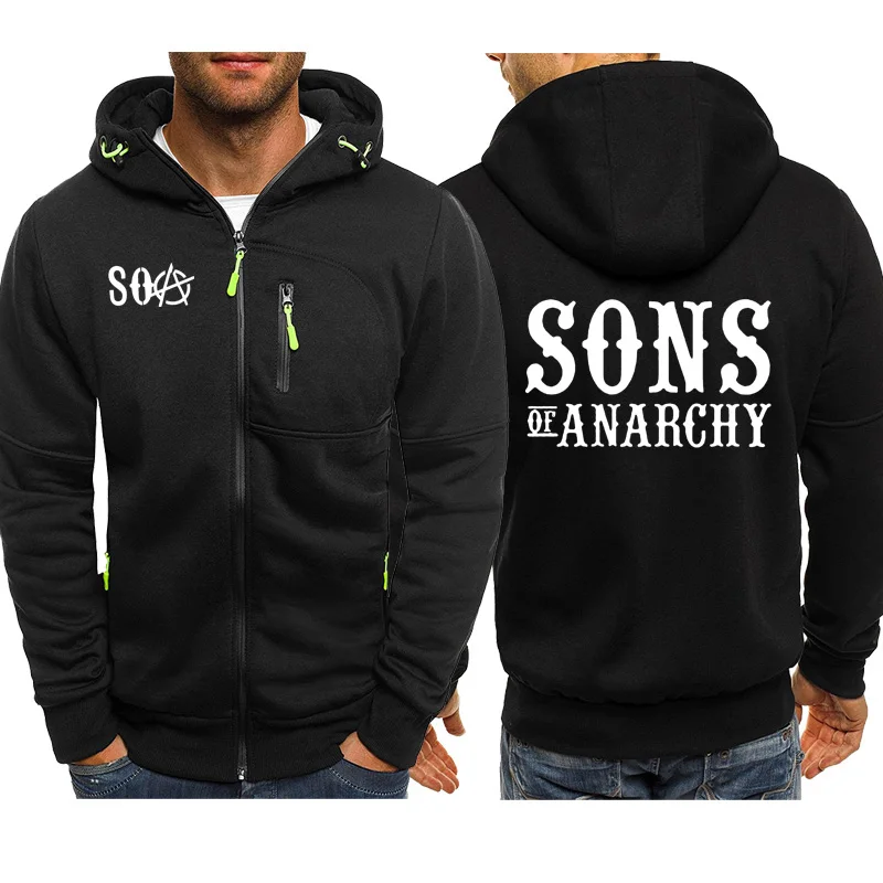 SOA Sons of anarchy/Новая модная мужская спортивная одежда с капюшоном на молнии, мужская повседневная толстовка, флисовое теплое худи в стиле хип-хоп