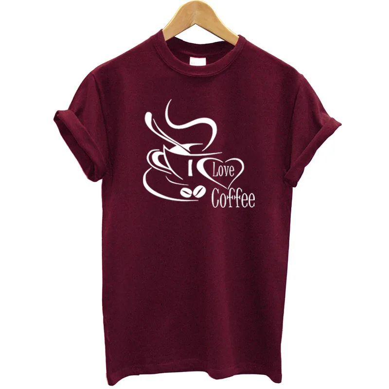 Женская футболка из 100% хлопка с надписью I Love Coffee Besikom однотонная тонкая уличная