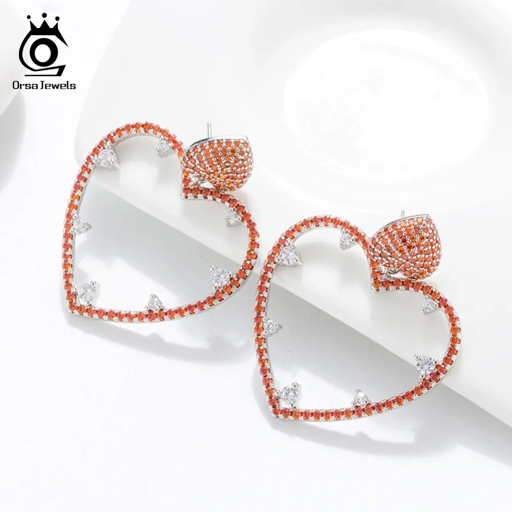 ORSA JEWELS Новое поступление покер Висячие серьги для девочки Красная сердечная форма Красный AAA CZ Роскошные серьги модные вечерние украшения OE228