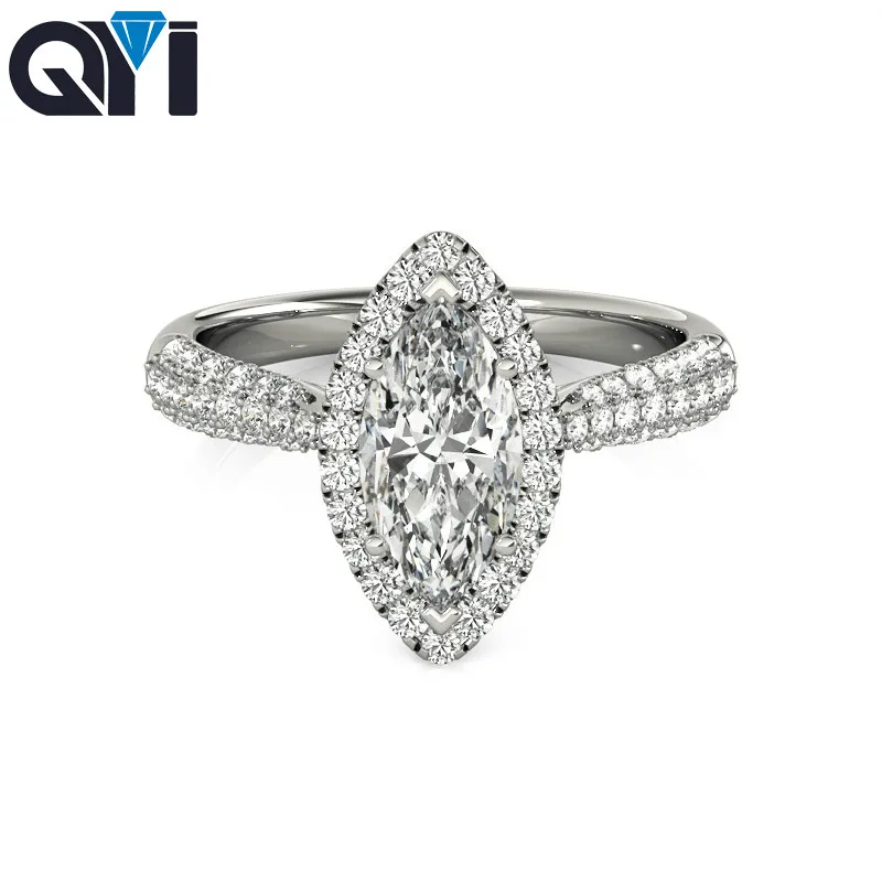 

QYI Marquise Cut Simulated Diamond engagement Rings For Women 925 Sterling Silver Multi Row CZ Halo Rings