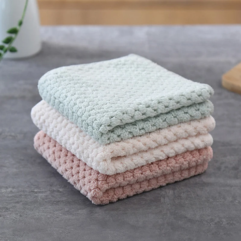 3 шт./лот, чистящее полотенце из мягкого кораллового флиса, 25x25 см, впитываемое стекло, салфетка для чистки кухни, салфетки на окно стола, полотенце для машины