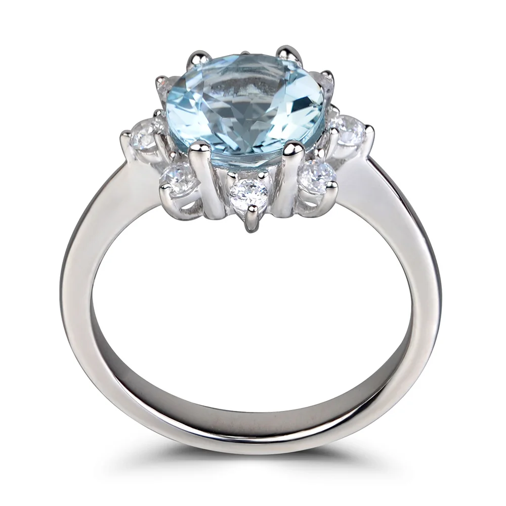 

Leige Jewelry Natural Aquamarine Ring Blue Wedding Engagement Rings for Women Sterling Silver 925 Fine Jewelry March Birthstone