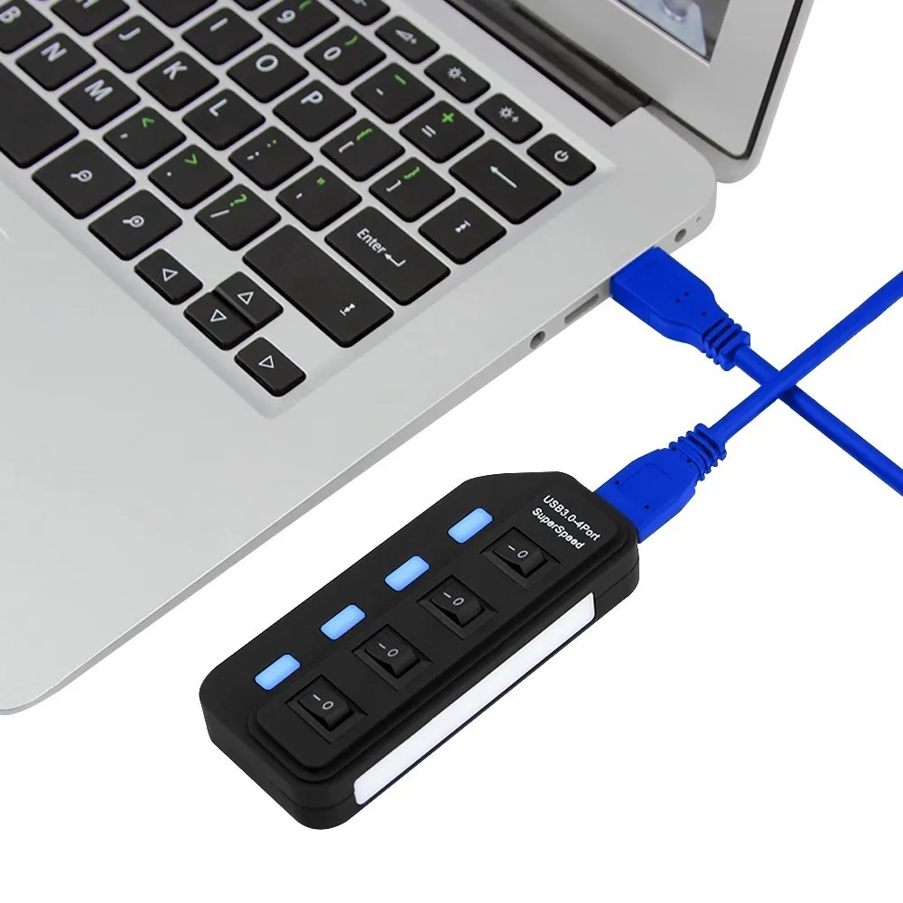 4 Порты и разъёмы usb-хаб супер Скорость USB 3,0 концентратор светодиодный индивидуальные вкл/выкл кнопка USB Дата-кабель EU/US/UK/штепсельная вилка австралийского стандарта Мощность адаптер для ноутбука