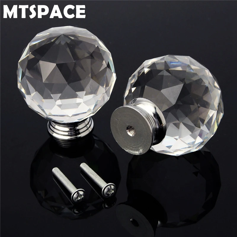 

MTSPACE 1 шт. 30 мм 50 мм сферические прозрачные стеклянные дверные ручки ящик ручка Хрустальное стекло + цинковый сплав