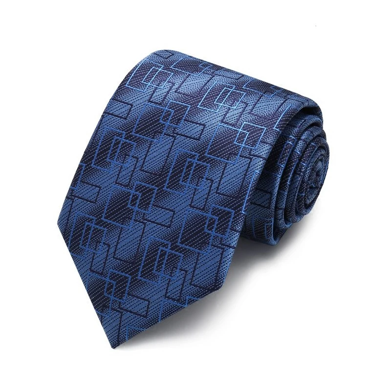 Синий галстук с геометрическим узором для мужчин жаккардовые деловые строгие
