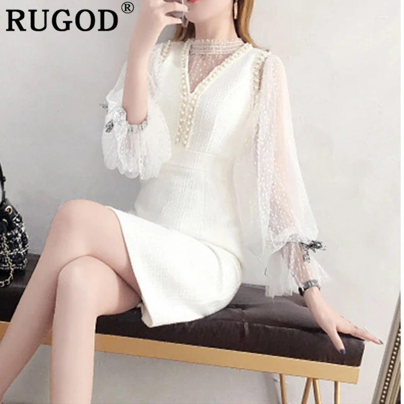 Женское платье-карандаш RUGOD с глубоким вырезом и кружевной кромкой 2019 | Женская