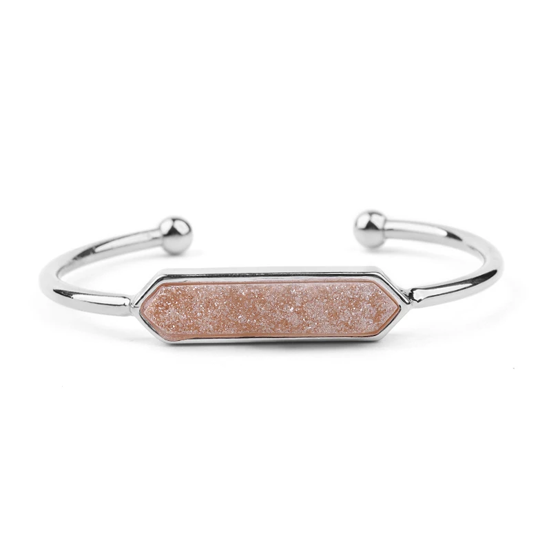 BOJIU дизайн натуральный Druzy камень золотые браслеты для ношения поверх рукава женские Boho Белый Розовый Фиолетовый Синий Зеленый Drusy браслеты и браслеты BR034 - Окраска металла: 13-Silver Champagne2