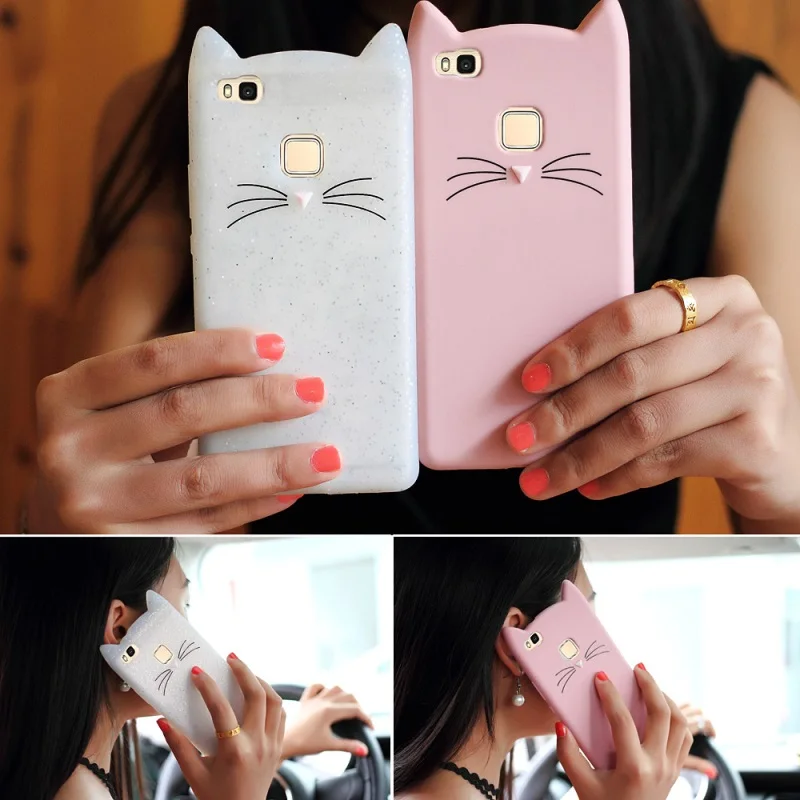 DULCII Phone Case for Huawei P10 Lite P9 P8 2017 Cover cat funda coque Silicone Cute Smartphone 3D Cat Bag |